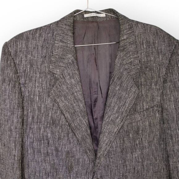 Yves Saint Laurent Mens Blazer Sz 44R Houndstooth Jacket Black Silk Linen Vtg - Picture 3 of 13